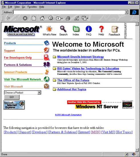 Microsoft homepage (1995)